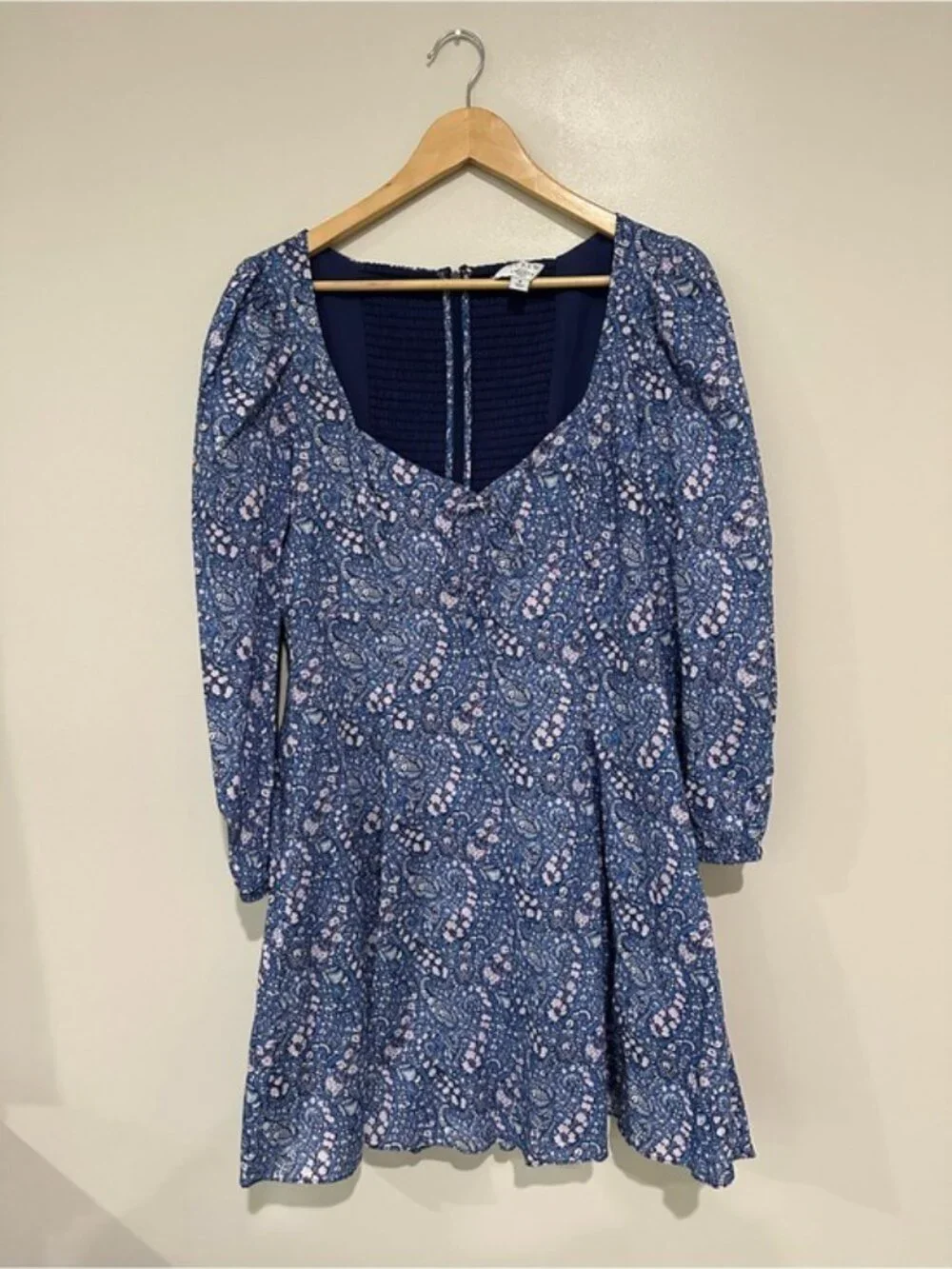 Crew Liberty Fabric Blue Floral Milkmaid Mini Dress Cottagecore 8